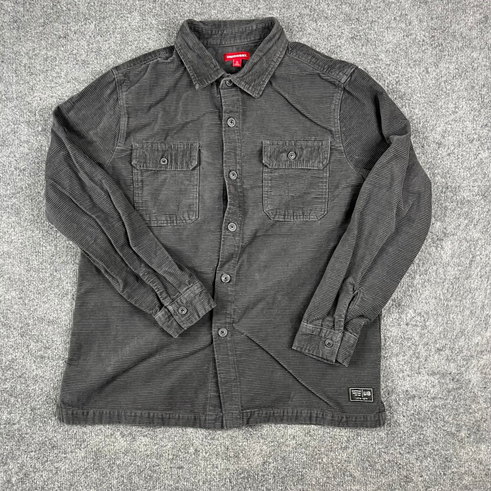 Unionbay Corduroy Shirt Mens XL Dark Gray Casual Long Sleeve Button Down Shacket